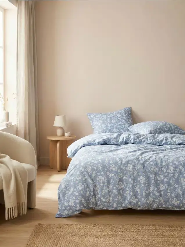Completo di biancheria da letto in microfibra con motivo floreale - blu pallido