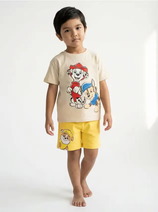 Completo in cotone con stampa - beige