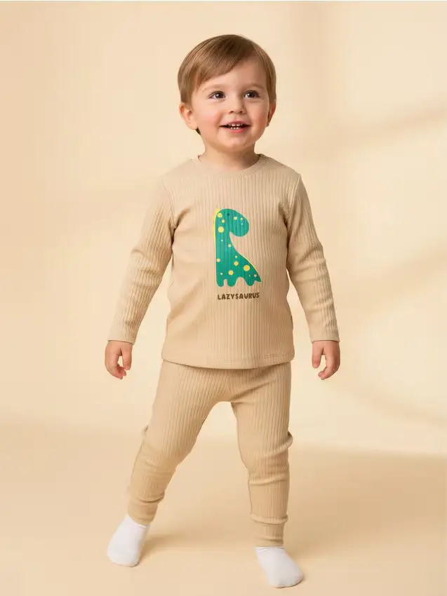 Completo in maglia a costine - beige