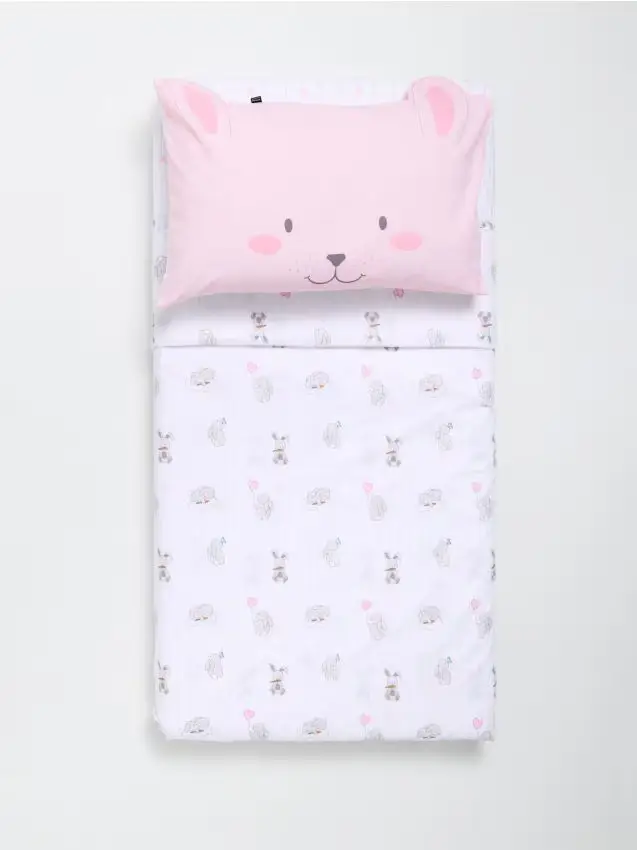 Completo letto per bambini con motivo coniglietto e lenzuolo - bianco