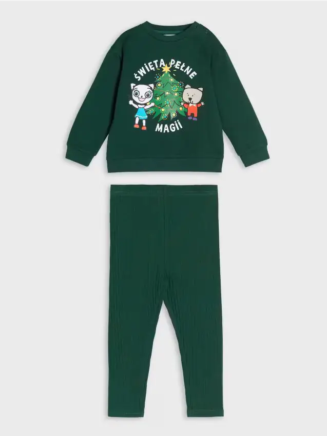 Completo tuta natalizio Kitty Kotty (felpa e pantaloni) - verde petrolio