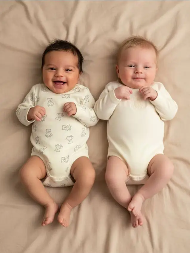 Confezione da 2 body in cotone a maniche lunghe - panna