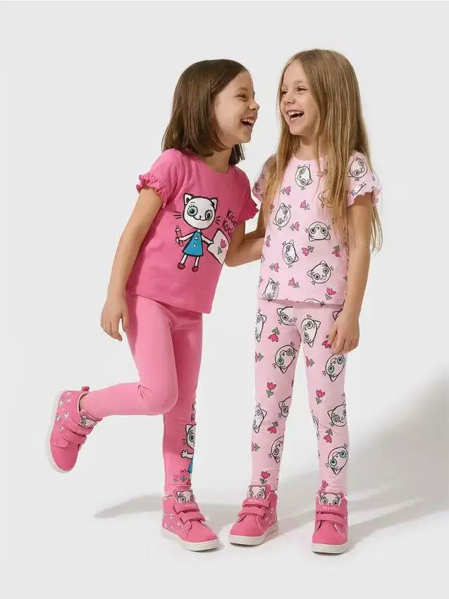 Confezione da 2 leggings in cotone Kitty Kotty - rosa aurora