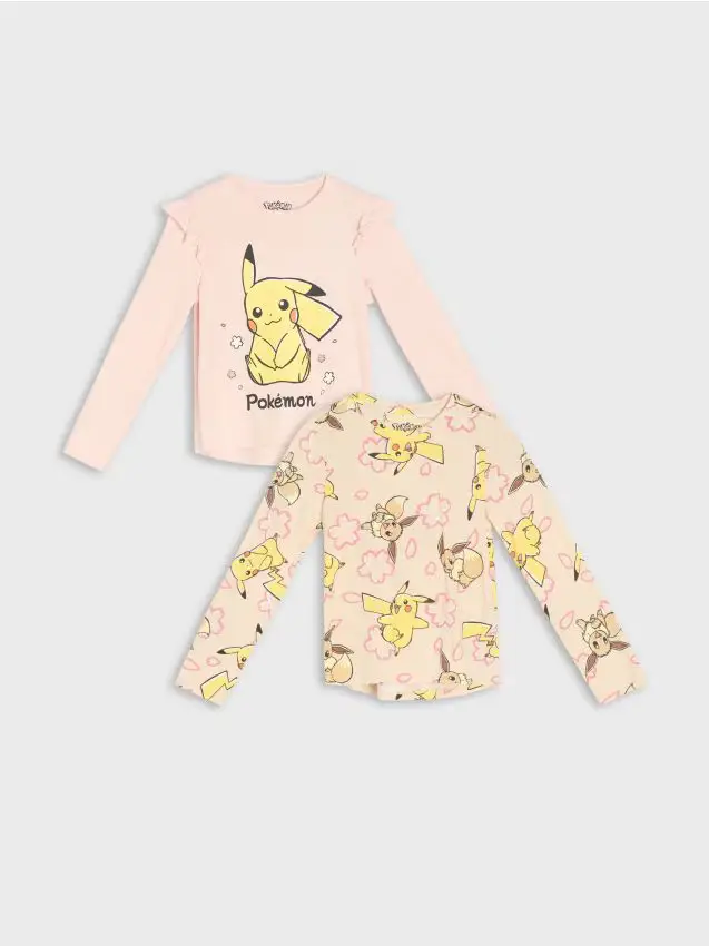 Confezione da 2 magliette a maniche lunghe Pokemon - rosa