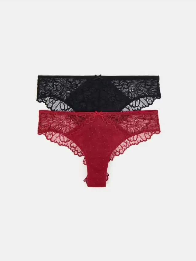 Confezione da 2 paia di slip alla brasiliana con pizzo - multicolor