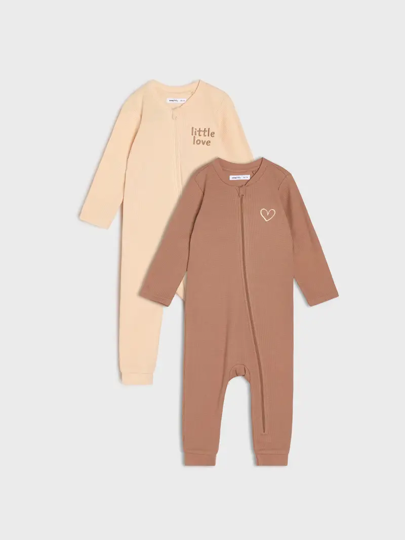 Confezione da 2 tute in cotone - beige miniatura 2