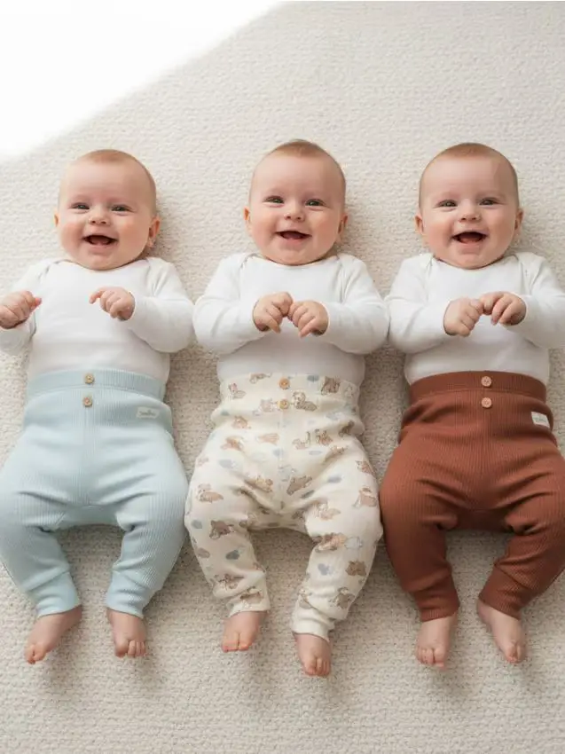 Confezione da 3 pantaloni a costine con bottoni decorativi - panna