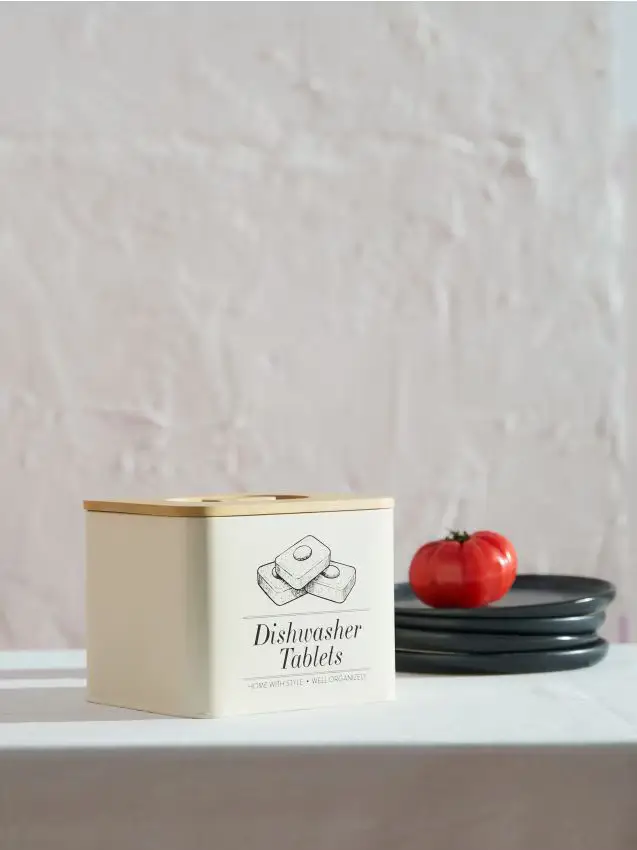 Contenitore in metallo per pastiglie da lavastoviglie con coperchio - panna