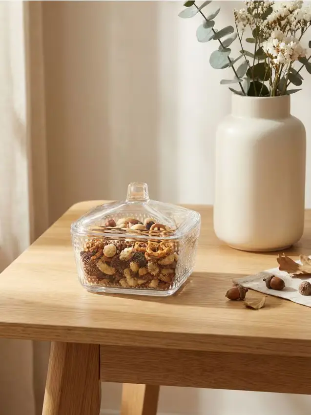 Contenitore in vetro per alimenti con coperchio e motivo in rilievo - clear