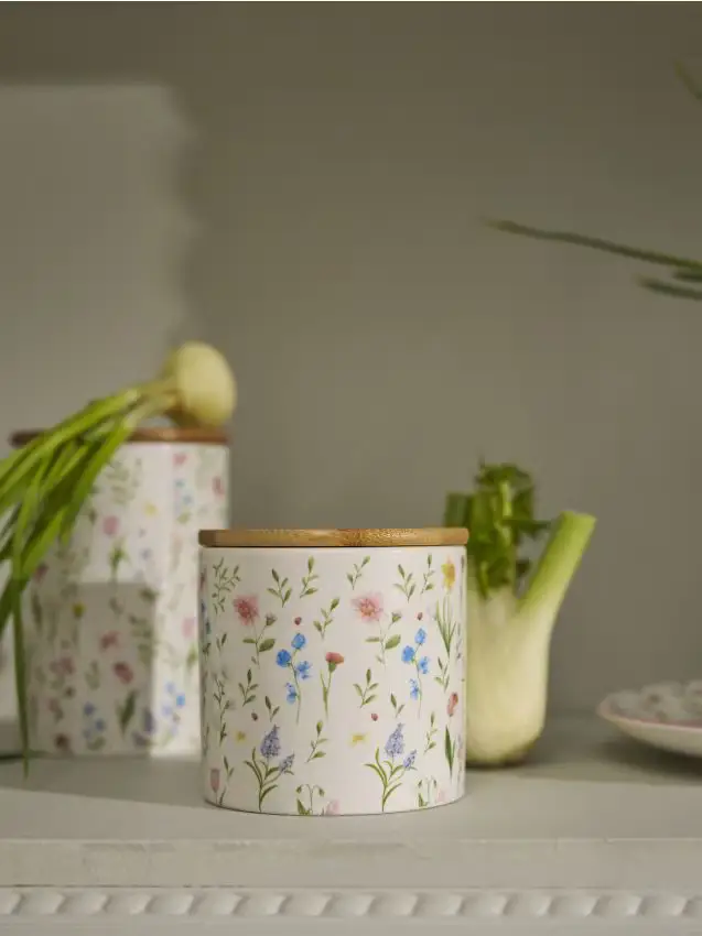 Contenitore per alimenti con coperchio e motivo floreale - bianco