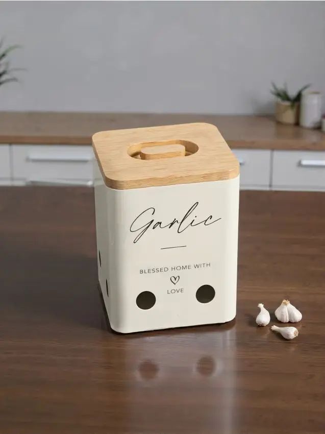 Contenitore per alimenti in metallo con coperchio in bambù - bianco