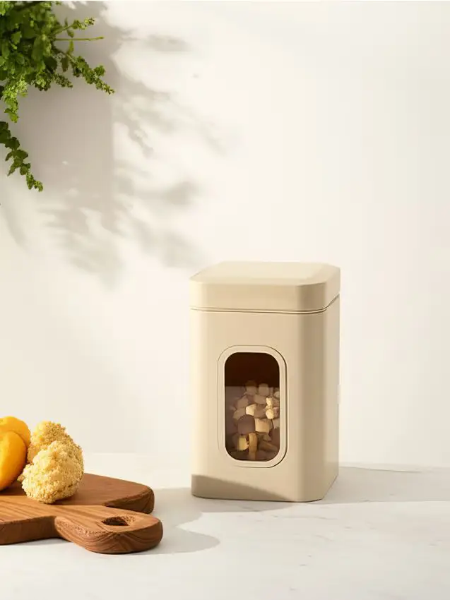 Contenitore per alimenti in metallo con coperchio - panna