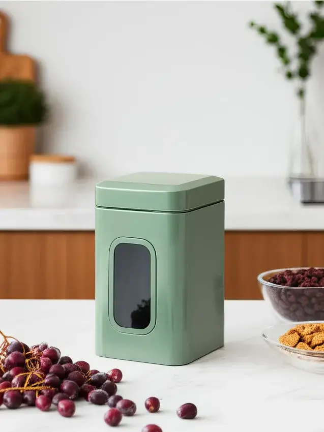 Contenitore per alimenti in metallo con coperchio - verde