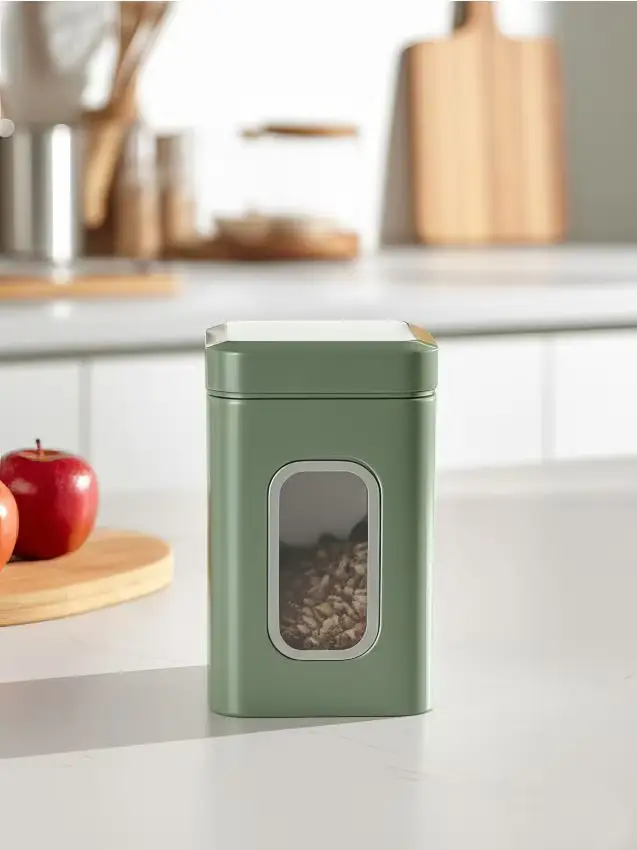 Contenitore per alimenti in metallo con coperchio - verde