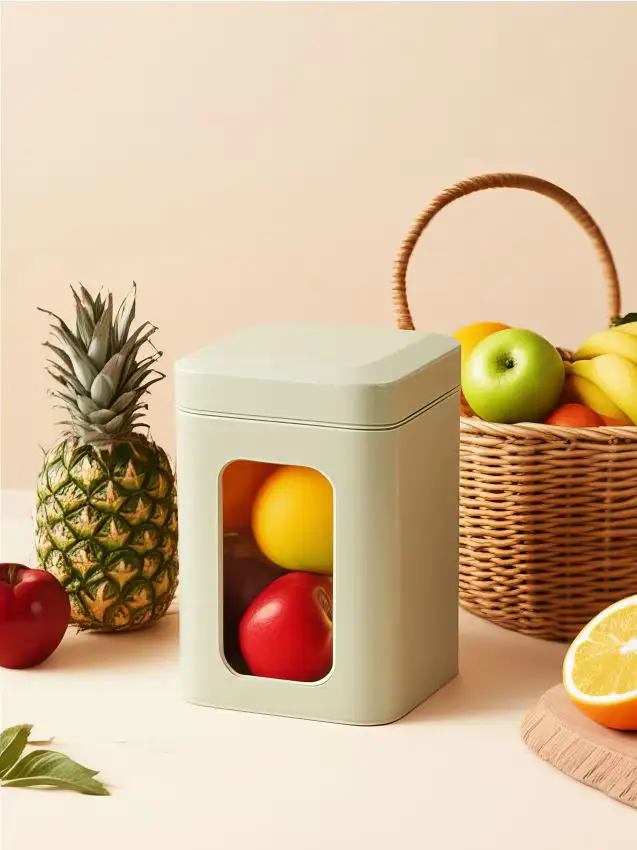 Contenitore per alimenti in metallo con coperchio - verde pallido