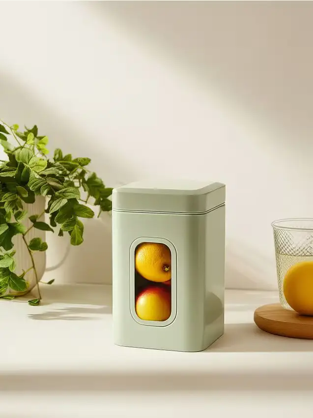 Contenitore per alimenti in metallo con coperchio - verde pallido