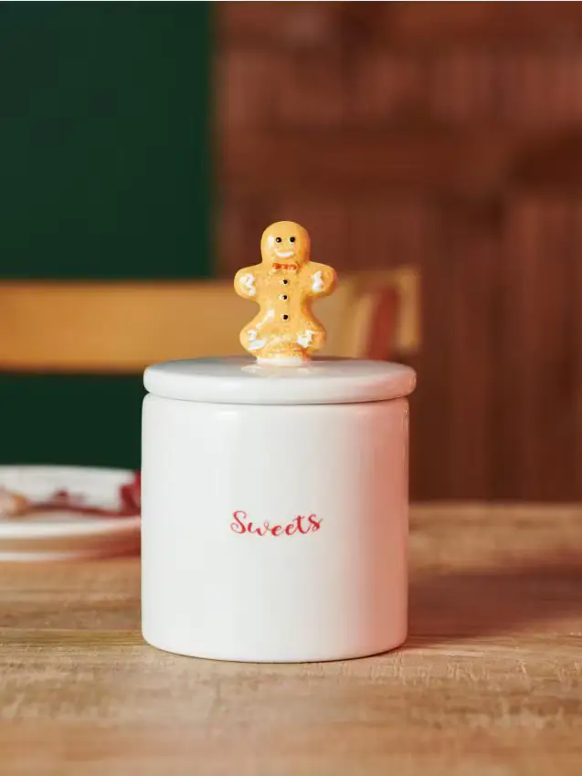 Contenitore portaoggetti con motivo omino di pan di zenzero - bianco