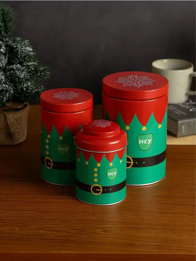 Contenitori per alimenti in metallo con motivo natalizio, confezione da 3 pezzi - multicolor