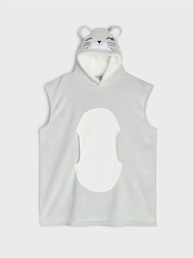 Coperta con cappuccio con motivo di coniglio - grigio chiaro