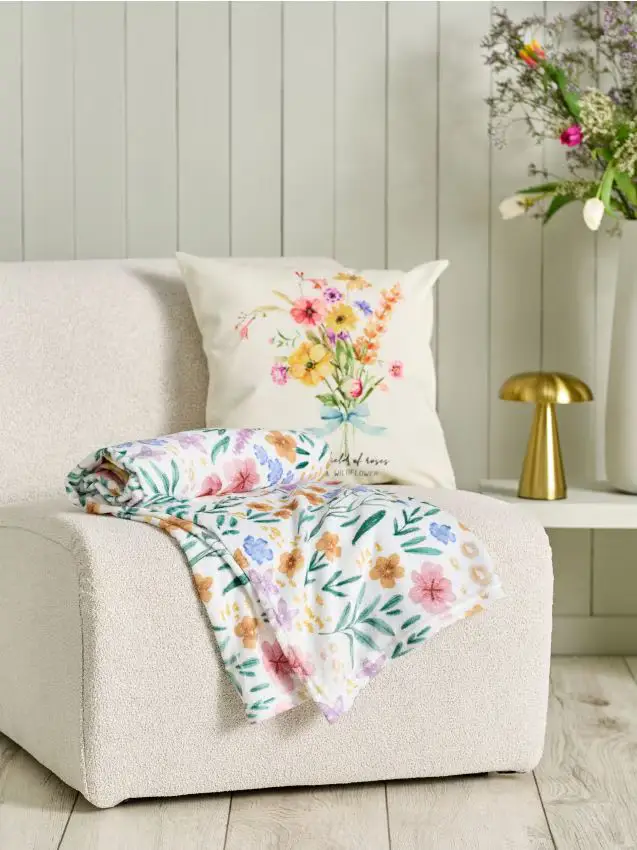 Coperta con fiori - bianco