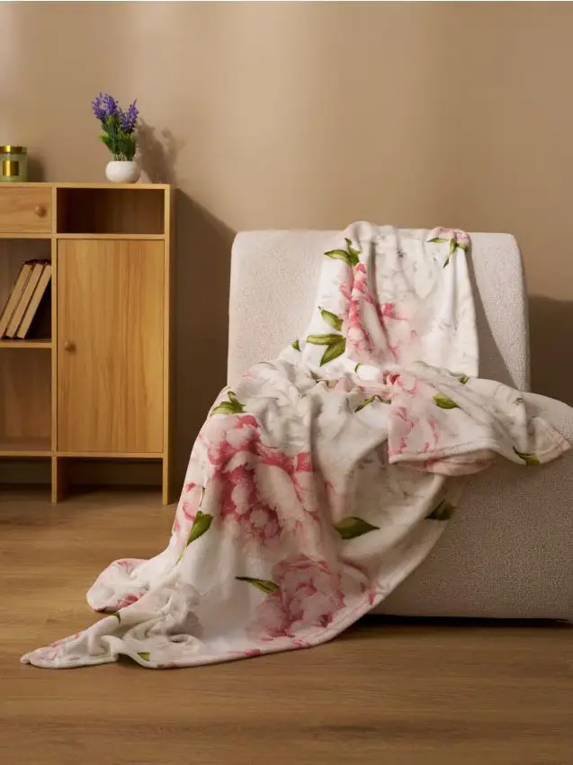 Coperta con motivo floreale - bianco