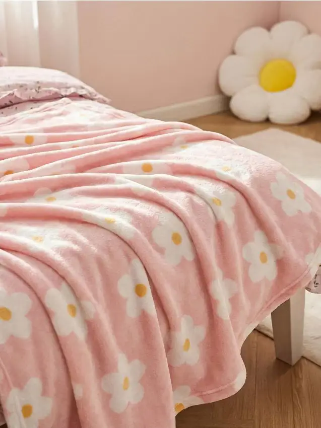 Coperta con motivo floreale - rosa pastello