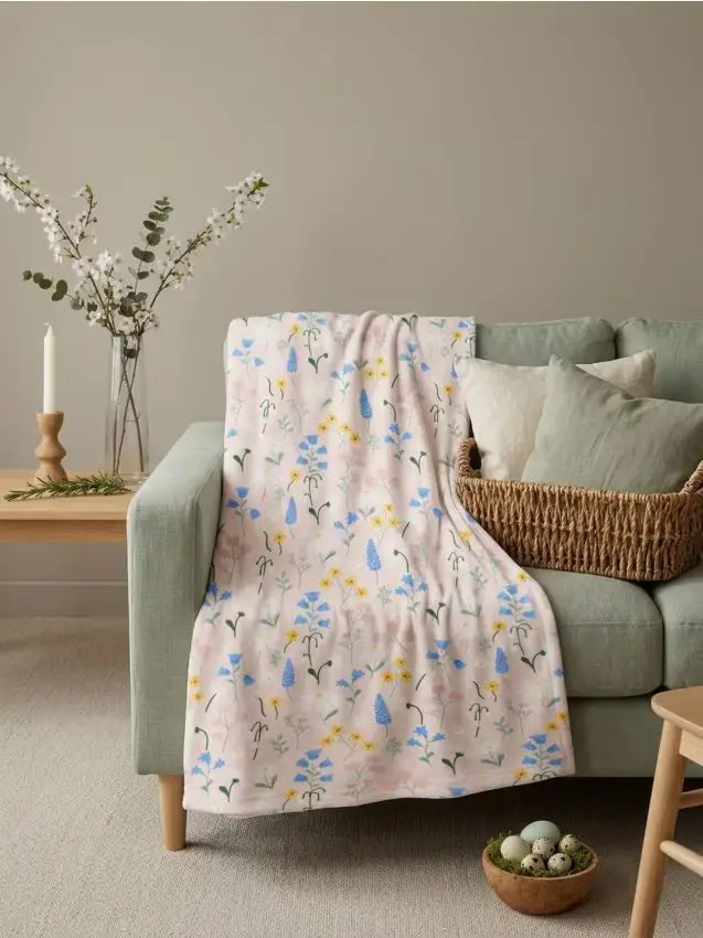 Coperta con motivo floreale - rosa pastello