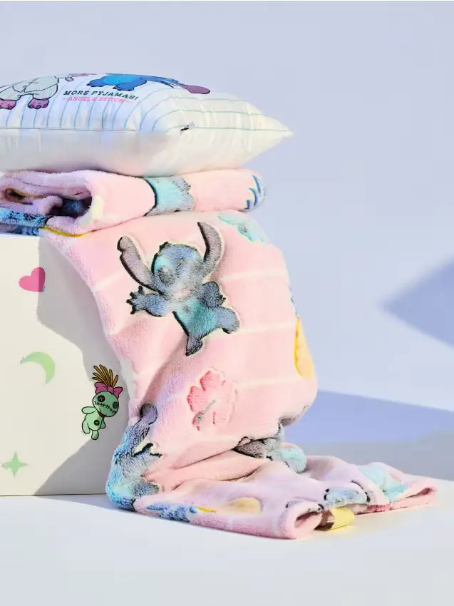 Coperta con stampa fluorescente Lilo & Stitch - rosa pastello