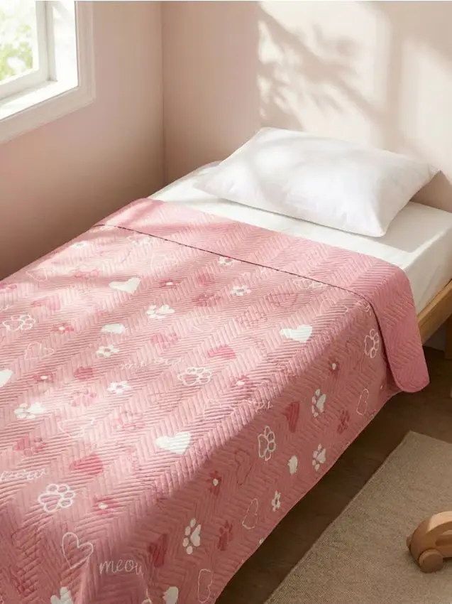 Copriletto con motivo di gatto - rosa