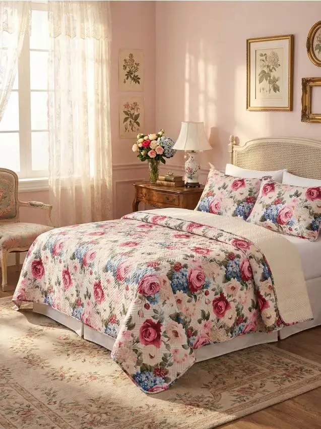 Copriletto con motivo floreale - multicolor