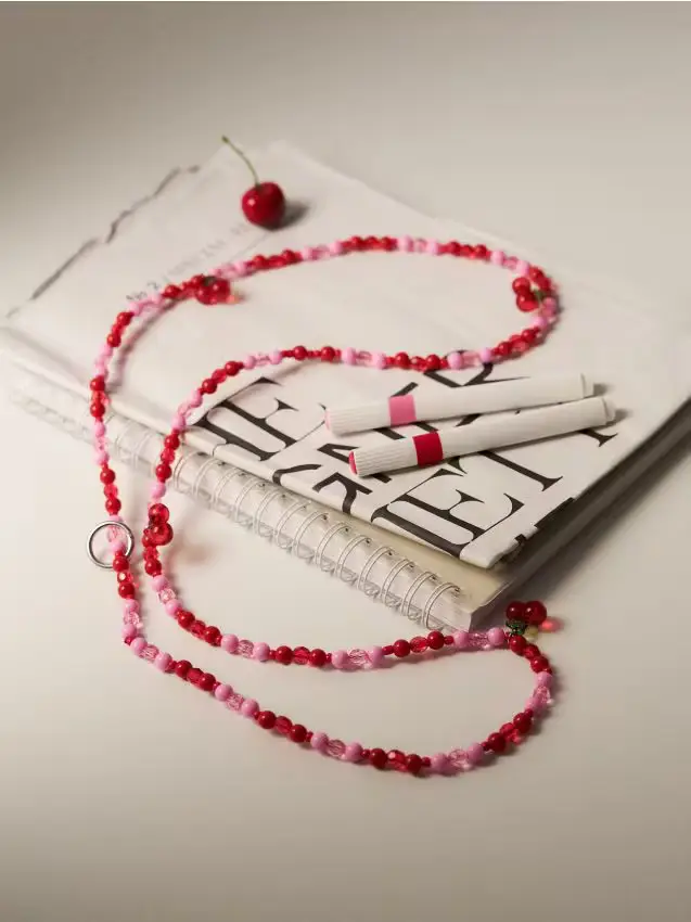 Cordino per telefono con motivo di ciliegie - rosso