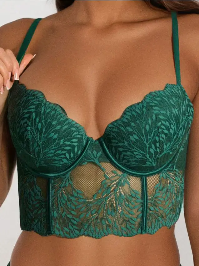Corsetto Push-Up con pizzo elasticizzato - verde scuro