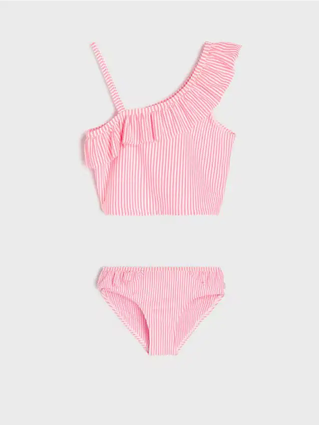 Costume da bagno a due pezzi con volant sulle spalline - rosa