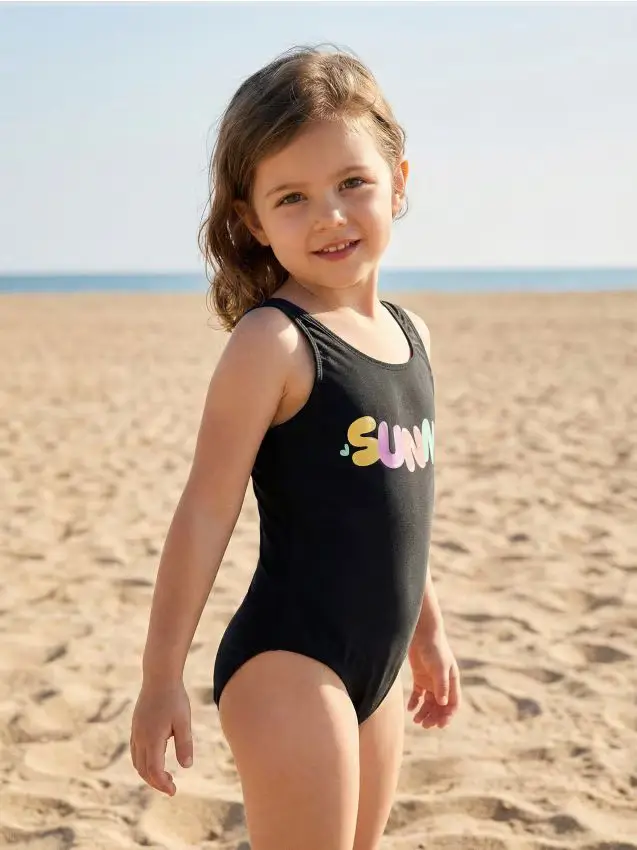 Costume da bagno con stampa in silicone "Sunny" - nero