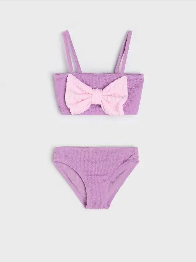 Costume da bagno due pezzi con fiocco decorativo - lavanda