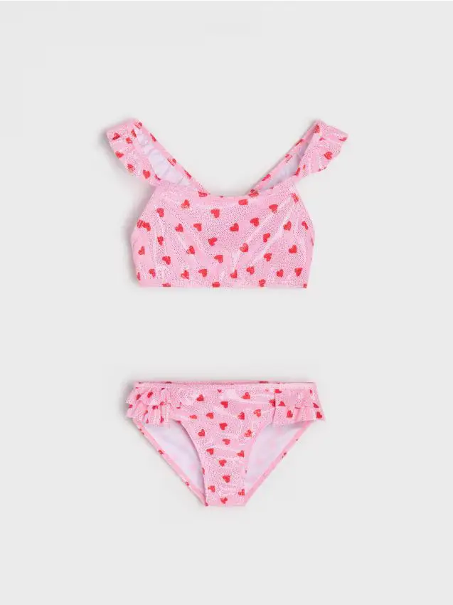 Costume da bagno due pezzi con motivo cuori - rosa pastello