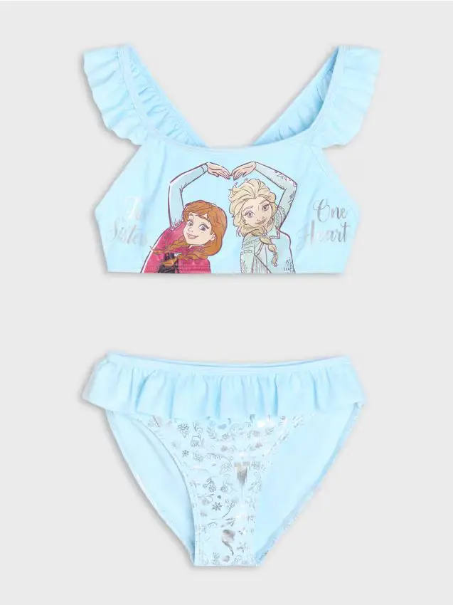 Costume da bagno due pezzi con volant Frozen - blu pallido