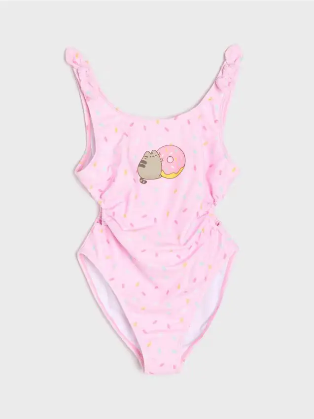 Costume da bagno intero con arricciatura laterale Pusheen the Cat - rosa pastello