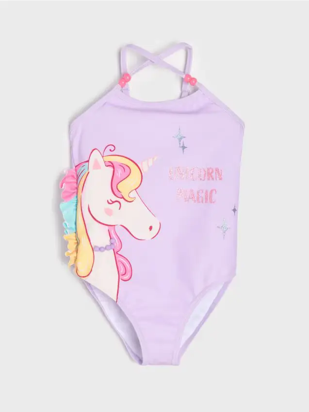 Costume da bagno intero con motivo unicorno - lavanda