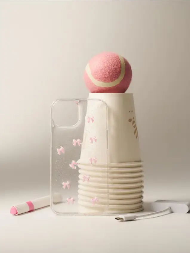 Cover per iPhone 13/14 con motivo a fiocco - rosa