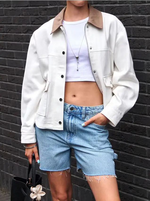 Crop top a costine - bianco