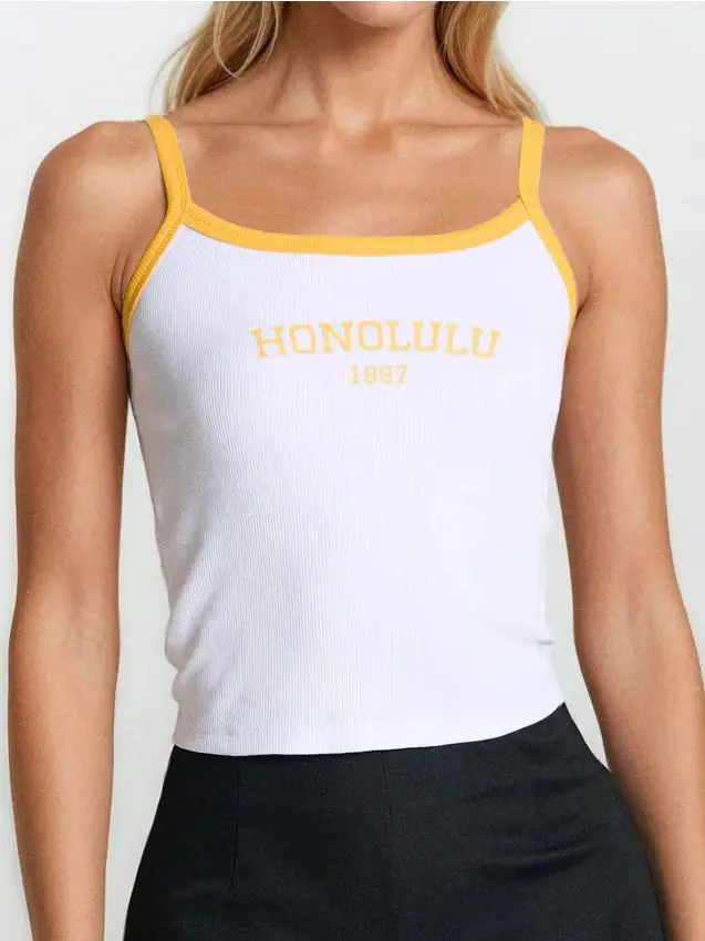 Crop top in cotone con scritta - bianco