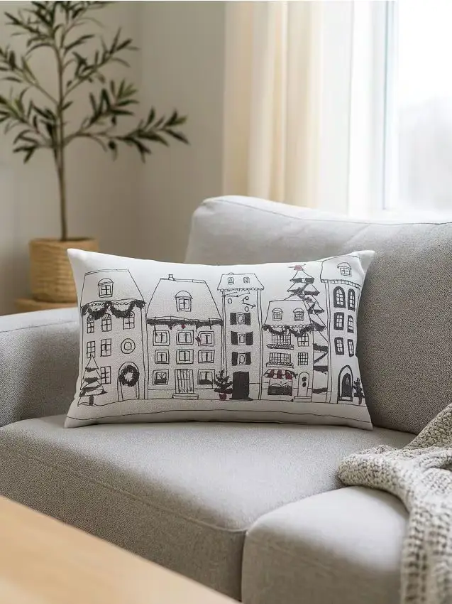 Cuscino con motivo di case di Natale - multicolor