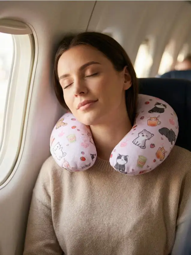 Cuscino da viaggio con motivo di gatti - rosa