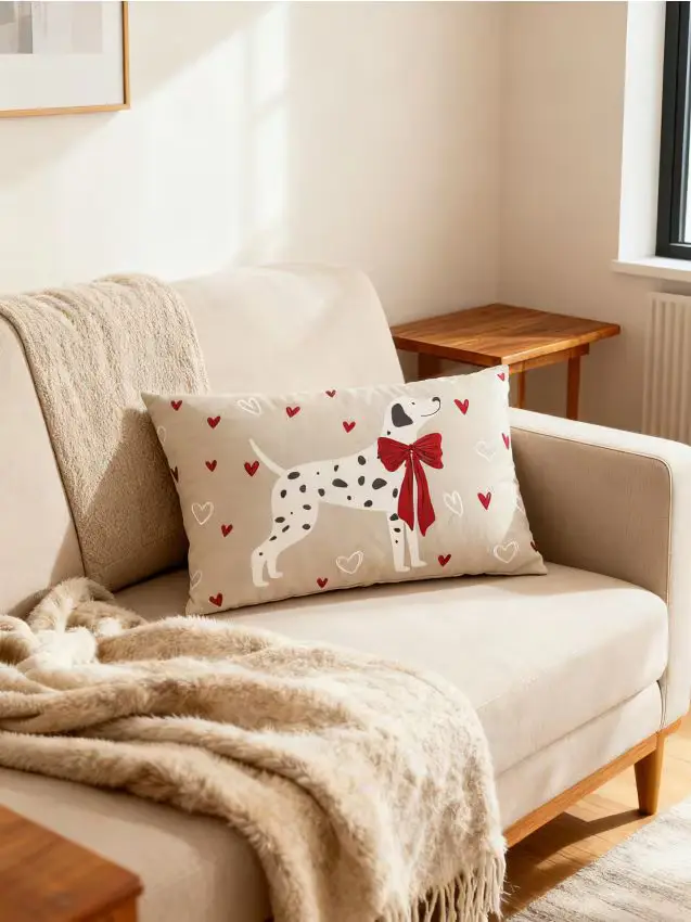 Cuscino decorativo con motivo cane - beige