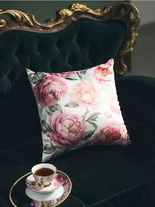 Cuscino decorativo con motivo di peonia - multicolor