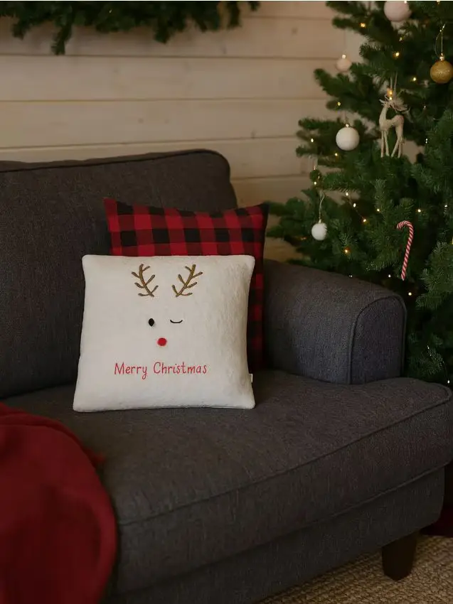 Cuscino decorativo con motivo natalizio - bianco