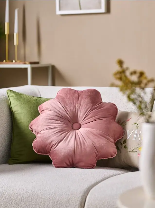 Cuscino decorativo in velluto a forma di fiore - rosa pastello