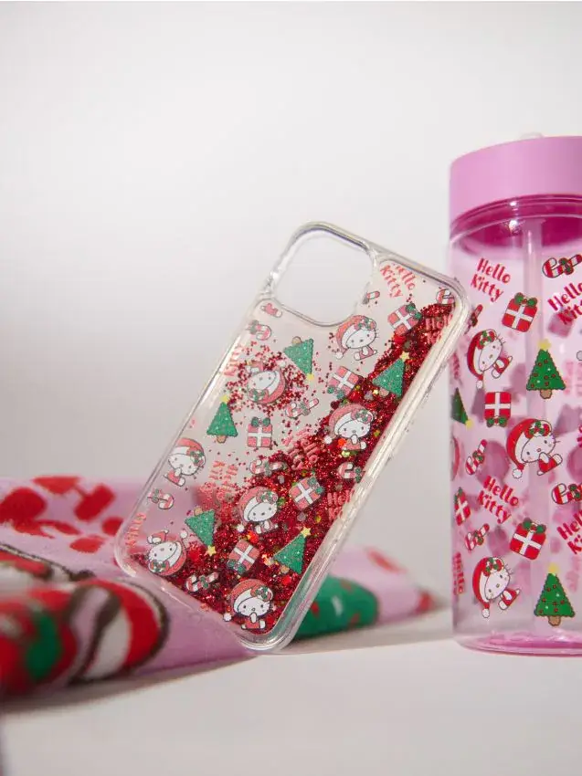 Custodia natalizia Hello Kitty per iPhone 13/14 - rosso