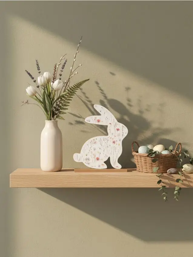 Decorazione pasquale da tavolo a forma di coniglio con motivo floreale - multicolor